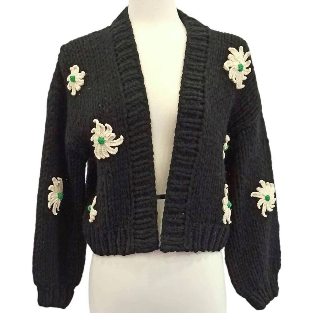 NEW KNIT BONBONS women's hand knitted sweater in black